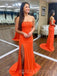 Orange Mermaid Staspless Beaded Long Evening Prom Dresses, Cheap Custom Prom Dresses, MR8006