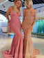 Pink/Gold Sequin Mermaid Strapless Long Sweetheart Evening Prom Dresses, Cheap Custom Prom Dresses, MR8008