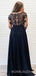 Sexy See Through Lace Long Sleeves Black Chiffon Long Prom Dresses, MR8013