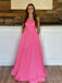 One Shoulder Hot Pink Sequin Sparkly A-line Long Evening Prom Dresses, MR8030