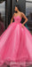 Ball Gown Hot Pink Organza Long Strapless Evening Prom Dresses, Cheap Sweet Prom dresses, MR8034