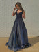 A-Line Navy Blue Sparkly Beaded Long Evening Prom Dresses, Cheap Custom Prom Dresses, MR8036