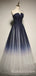 Navy Blue Tulle A-line Strapless Long Evening Prom Dresses, Cheap Custom Prom Dress, MR8039