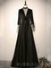 Long Sleeves Black Satin V-ncek Long Mermaid Evening Prom Dresses, Cheap Custom Prom Dress, MR8040