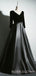 Long Sleeves Black Satin/Velvet  V-ncek Long Evening Prom Dresses, Cheap Custom Prom Dress, MR8042