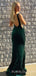 Green Velvet Mermaid High-neck Long Evening Prom Dresses, Cheap Custom Prom Dresses, MR8044