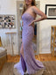 Mermaid Lilac Tulle Appliques Strapless Lace Long Evening Prom Dresses, MR8075