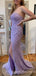 Mermaid Lilac Tulle Appliques Strapless Lace Long Evening Prom Dresses, MR8075