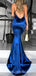 Royal Blue Satin Spaghetti Straps Long Mermaid Evening Prom Dresses, Cheap Custom Prom Dresses, MR8076