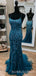 Dusty Blue Tulle Mermaid Spaghetti Straps Appliques Long Evening Prom Dresses, MR8077