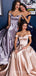 Off Shoulder A-line Satin Long Evening Prom Dresses With Pocket , MR8079