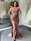 Mermaid Strapless Dusty Purple Satin Beaded Long Evening Prom Dresses, MR8089