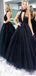 A-line Black Tulle Backless Long Halter Evening Prom Dresses, Ball Gown, MR8102