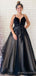 A-line Black Tulle Velvet Appliques Spaghetti Straps Long Evening Prom Dresses, MR8156