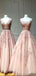 A-line Pink Tulle Appliques Long Evening Prom Dresses, MR8166