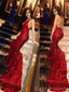 Red Sequin Long Mermaid Evening Prom Dresses, Spaghetti Straps Sparkly Custom Prom Dress, MR8201