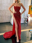 Mermaid Red Sequin Long Strapless Evening Prom Dresses, Custom Prom Dress, MR8206