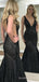 Black Sequin Mermaid Long Evening Prom Dresses, Deep V Neck Sparkly Custom Prom Dress, MR8219