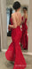 Red Lace Long Mermaid Evening Prom Dresses, Spaghetti Straps Trumpet Custom Prom Dress, MR8230