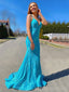 Spaghetti Straps Blue Lace Long Evening Prom Dresses, Mermaid Custom Prom Dress, MR8233