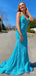 Spaghetti Straps Blue Lace Long Evening Prom Dresses, Mermaid Custom Prom Dress, MR8233