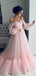 Long Sleeves Off Shoulder Pink Tulle Long Evening Prom Dresses, A-line Custom Prom Dress, MR8244