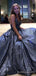 Spaghetti Straps Navy Blue Sparkly Long Evening Prom Dresses, A-line Custom Prom Dresses, MR8247