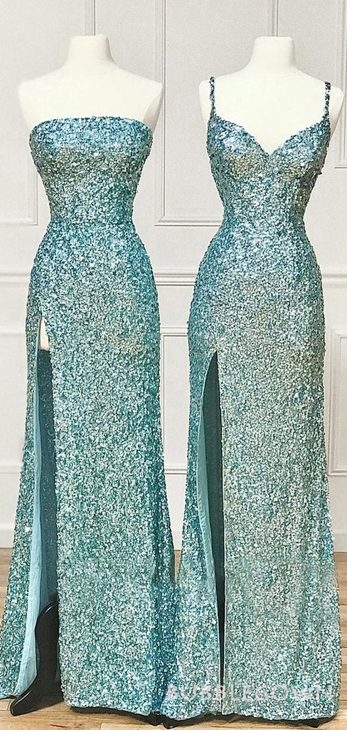 Sheath Sequin Sparkly Long Evening Prom Dresses, Mermaid Side Slit Custom Prom Dress, MR8248