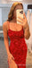 Red Sequin Mermaid Long Evening Prom Dresses, Spaghetti Straps Custom Prom Dresses, MR8260