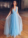 Sky Blue Tulle Sparkly Long Evening Prom Dresses, A-line Custom Prom Dress, MR8268