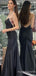 Mermaid Black Long Evening Prom Dresses, Spaghetti Straps Sweetheart Custom Prom Dresses, MR8274