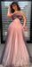 One Shoulder Gradient Tulle Long Evening Prom Dresses, A-line Pink Custom Prom Dress, MR8280