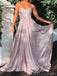 A-line Pink Sparkly Long Evening Prom Dresses, Strapless Sweetheart Custom Prom Dresses, MR8281