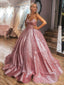 Ball Gown Pink Sparkly Sweetheart Long Evening Prom Dresses, A-line Custom Prom Dresses, MR8285