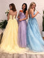 Spaghetti Straps Tulle Appliques Long Evening Prom Dresses, A-line Custom Prom Dress, MR8286