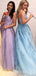 Spaghetti Straps Tulle Appliques Long Evening Prom Dresses, A-line Custom Prom Dress, MR8286