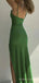 Simple Green Sheath Spaghetti Straps Long Satin Evening Prom Dresses, Custom Mermaid Prom Dresses, MR8302