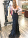 Sweetheart Black Tulle Appliques Mermaid Long Evening Prom Dresses, Custom Strapless Prom Dress, MR8709