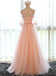 Applique Peach Half Sleeves Elegant Tulle Long Prom Dresses, BG51484 - Bubble Gown