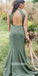 Dark Green Halter Split Side  Long Bridesmaid Dresses BMD011