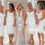 Elegant White Spaghetti Strap Mermaid Short Bridesmaid Dresses  BMD028