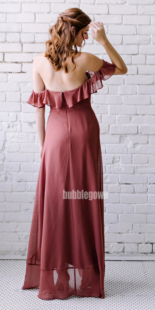 Elegant Rosewood Sweetheart Chiffon Long Bridesmaid Dresses  BMD029