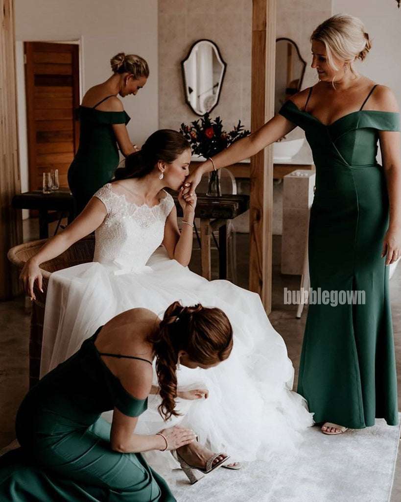 Popular Dark Green Split Side Long Bridesmaid Dresses  BMD030