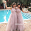 Pretty Light Purple One-shoulder Tulle Long Bridesmaid Dresses  BMD039