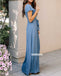 Elegant Blue Short Sleeves Chiffon Long Bridesmaid Dresses  BMD046