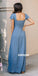 Elegant Blue Short Sleeves Chiffon Long Bridesmaid Dresses  BMD046