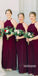 Elegant Halter Burgundy Chiffon Long Bridesmaid Dresses, BMD048