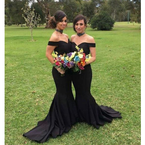 Black Off the Shoulder Sexy Mermaid Cheap Long Bridesmaid Dresses, BG51312 - Bubble Gown