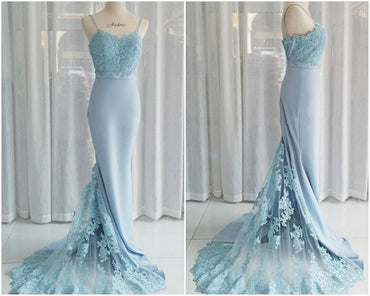 Charming Blue Lace Mermaid Elegant Cheap Long Bridesmaid Dresses, BG51476 - Bubble Gown