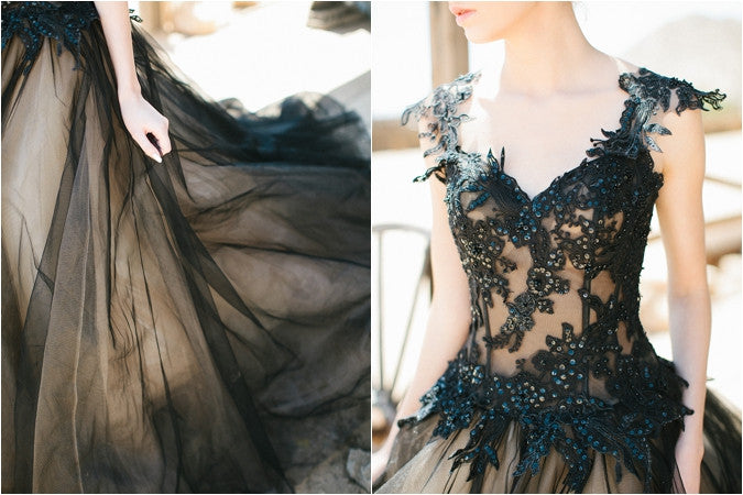 Black Applique Tulle Elegant Cheap Evening Long Prom Dress Ball Gown, BG51495 - Bubble Gown